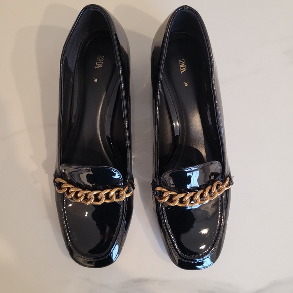 Zara black mid-height block heel chain loafers. Sz 8 - Picture 3 of 5
